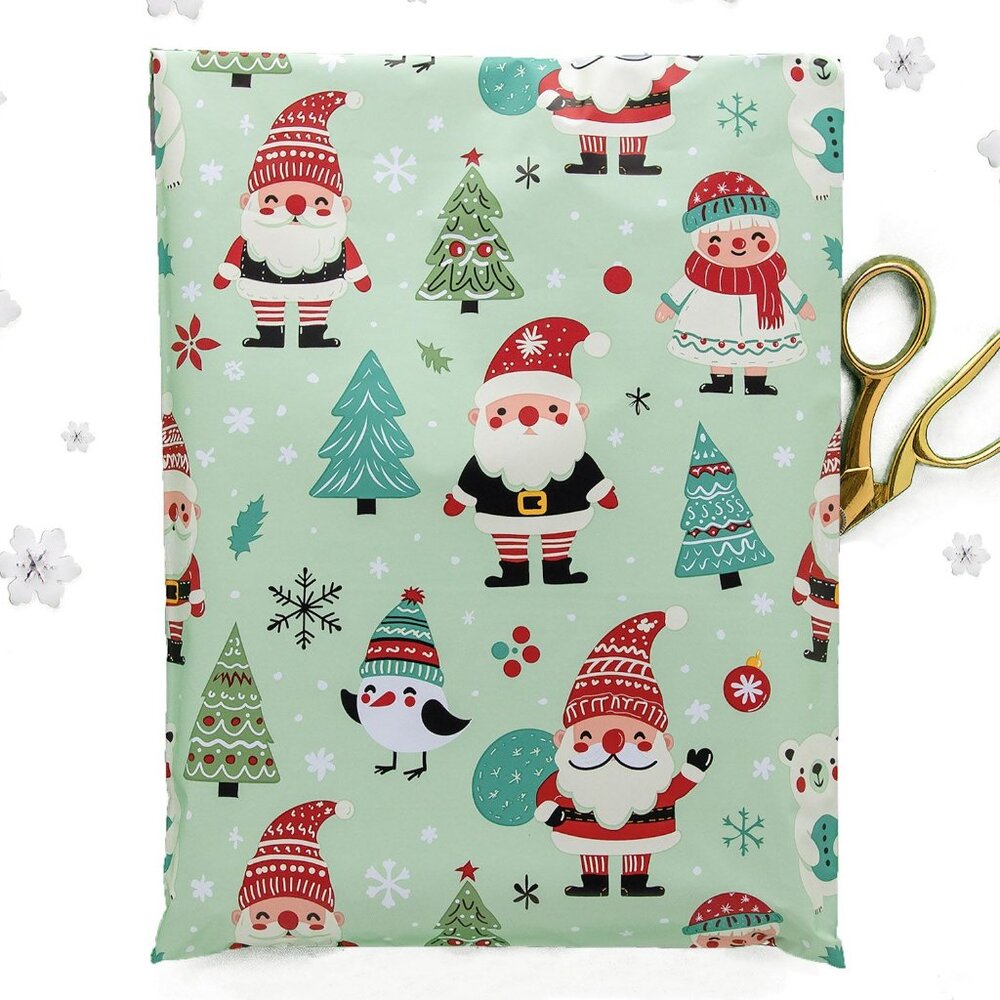 Christmas Woodland Santa & Penguin Poly Mailers 7.5x10.5 Pack of 25 - Picture 3 of 7